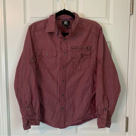 Rock & Republic Burgundy Textured Button Down Long Sleeve Shirt, size M - Picture 8 of 8